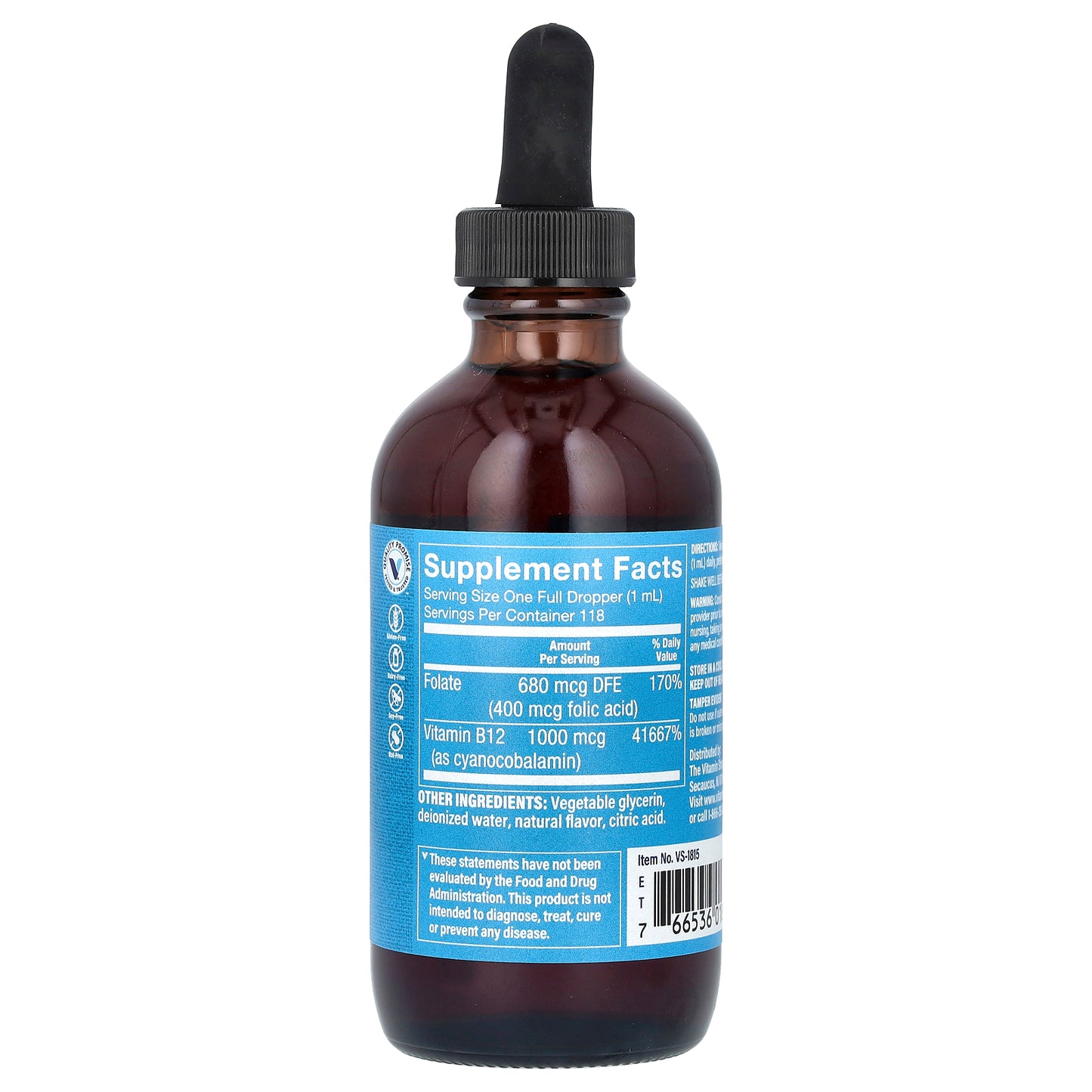 The Vitamin Shoppe, Vitamin B12 with Folic Acid, Raspberry, 4 fl oz (118 ml)