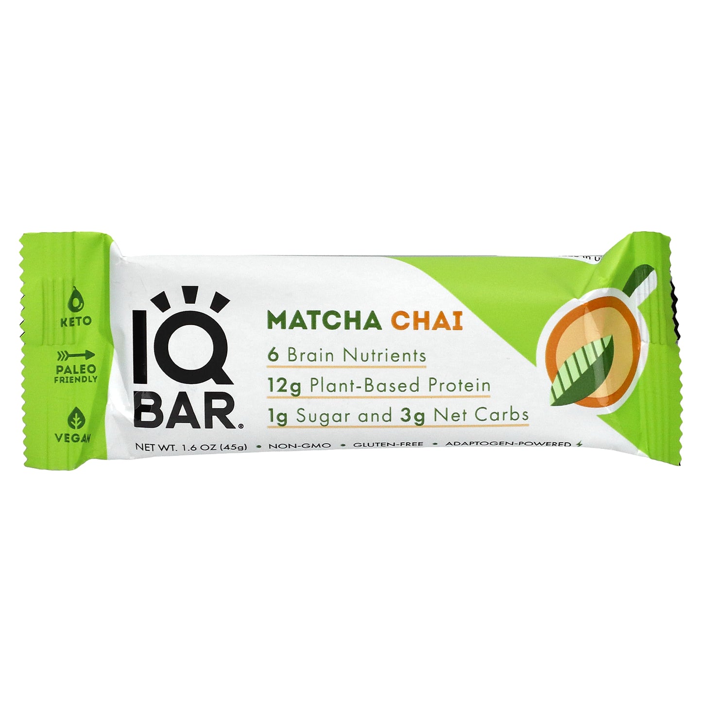 IQBAR, Plant Protein Bar, Matcha Chai, 12 Bars, 1.6 oz (45 g) Each