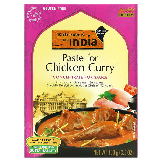 Kitchens of India, Paste For Chicken Curry, Concentrate For Sauce, Medium, 3.5 oz (100 g)