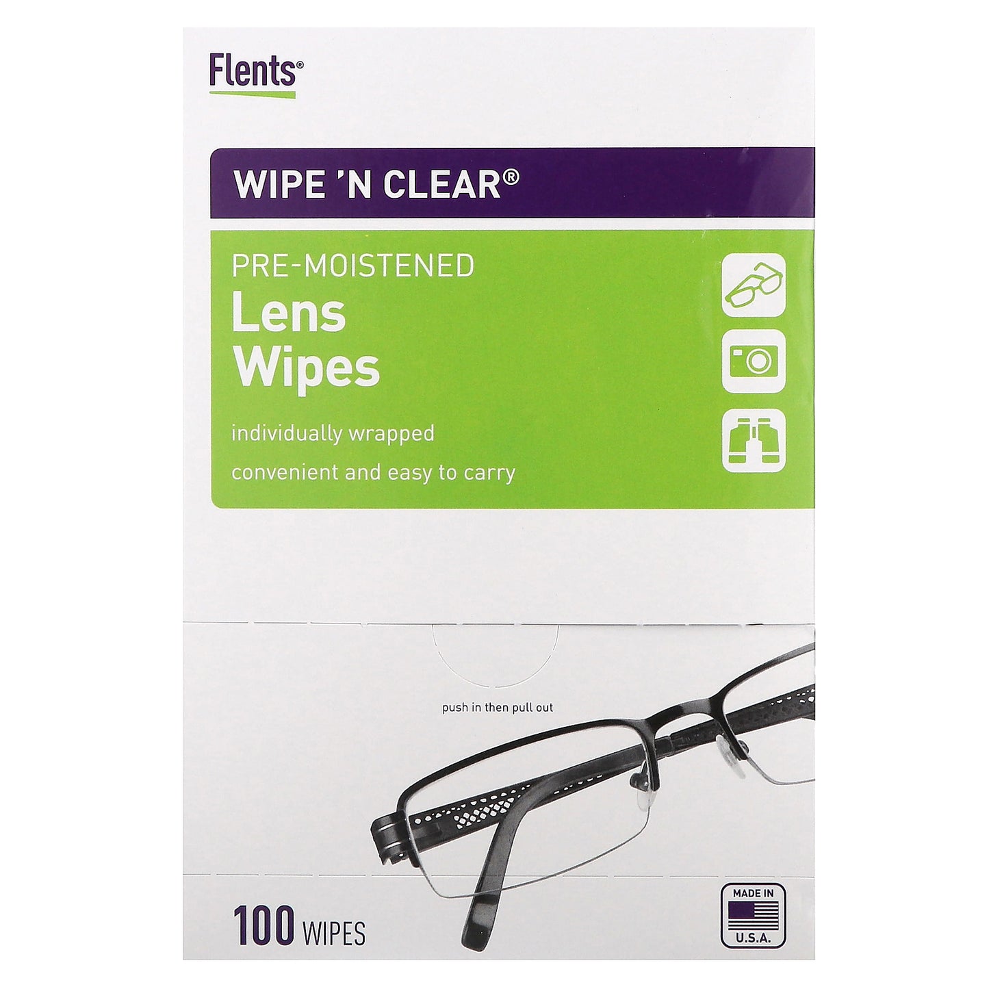 Flents, Wipe 'N Clear, Pre-Moistened Lens Wipes, 100 Wipes