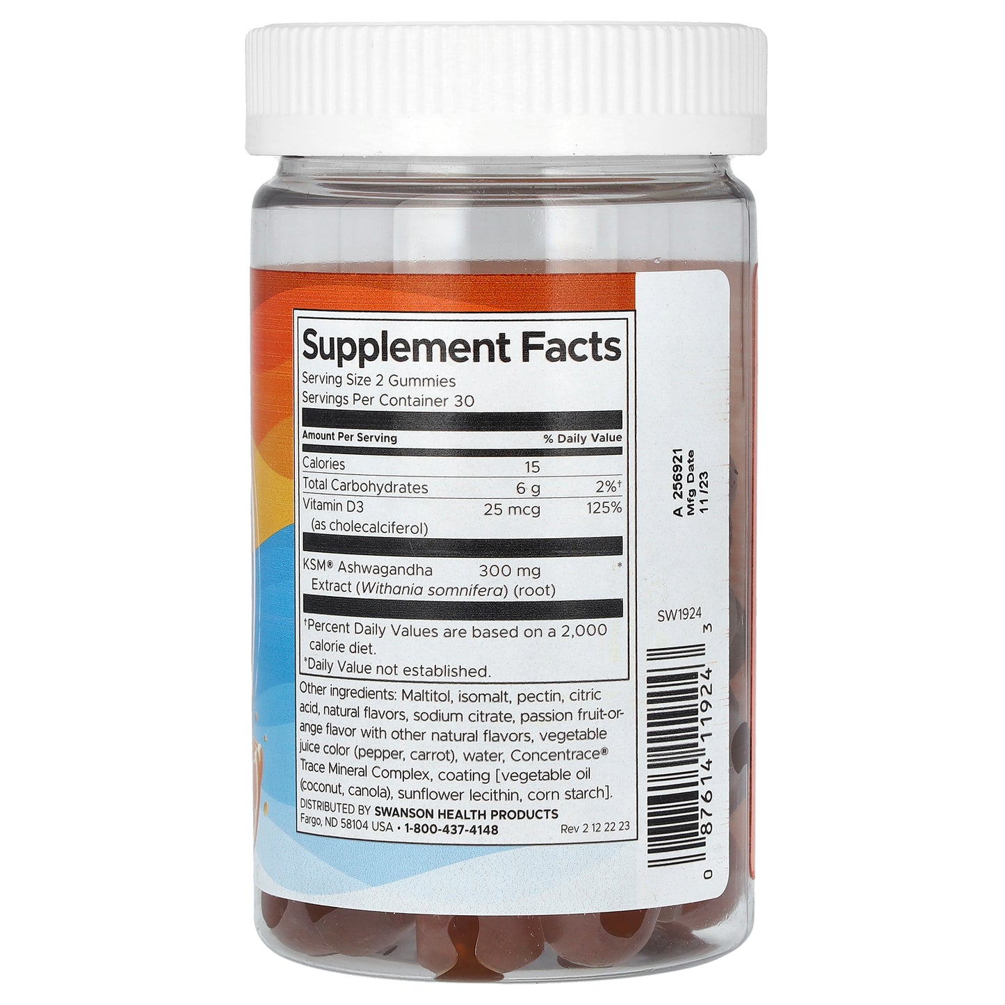 Swanson, Ashwagandha & Vitamin D, Passion Fruit-Orange, 60 Gummies