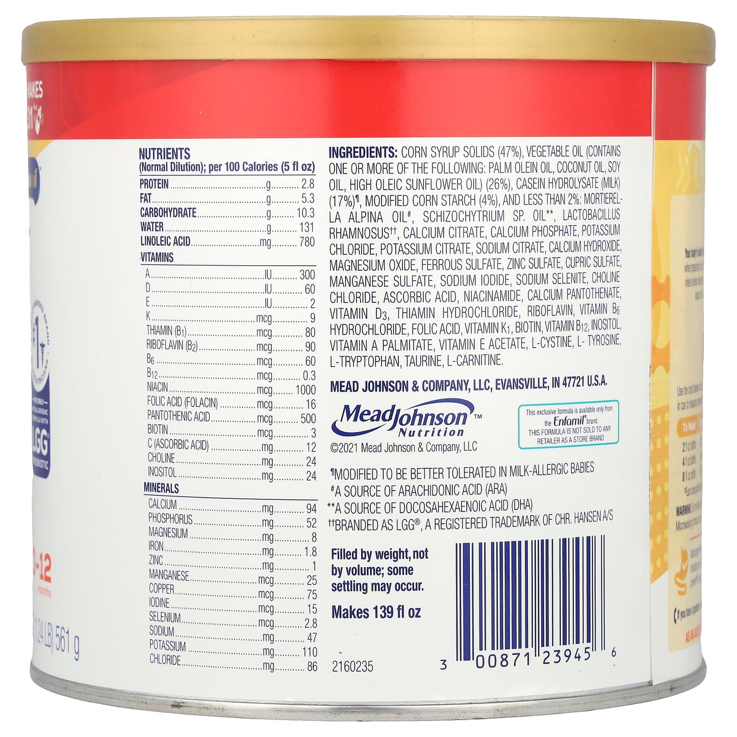 Enfamil, Nutramigen™ with Probiotic LGG®, Hypoallergenic, 0-12 Months, 19.8 oz (561 g)