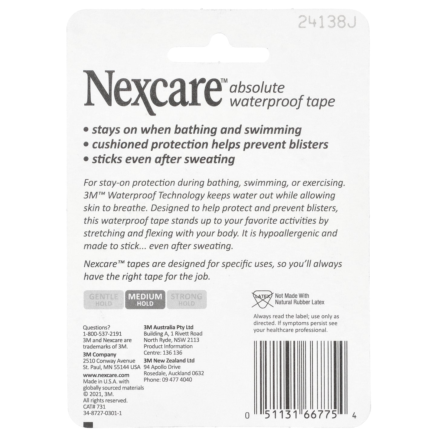 Nexcare, Absolute Waterproof Tape, Medium Hold, 180 in (5 yd)