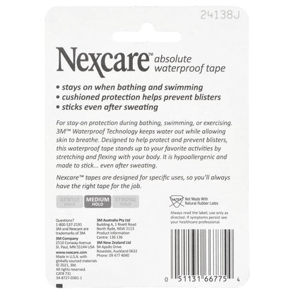 Nexcare, Absolute Waterproof Tape, Medium Hold, 180 in (5 yd)