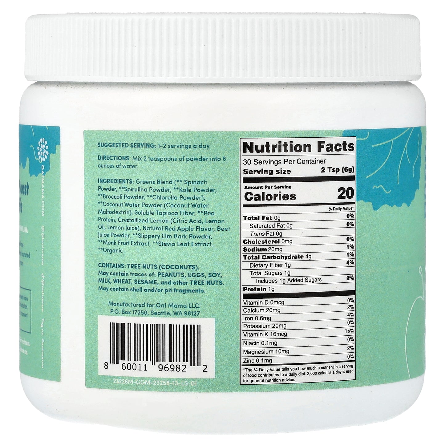 Oat Mama, Mama Greens, Superfoods Booster Powder, Fuji Apple, 6.35 oz (180 g)