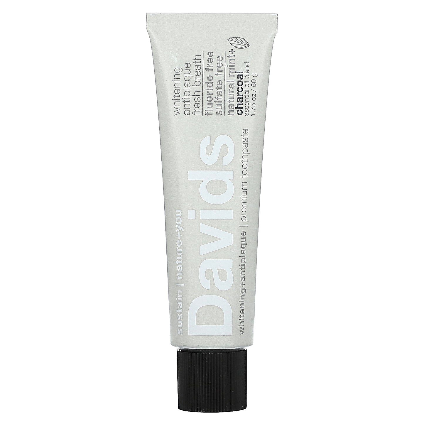 Davids, Premium Toothpaste, Whitening + Antiplaque, Natural Mint + Charcoal, 1.75 oz (50 g)