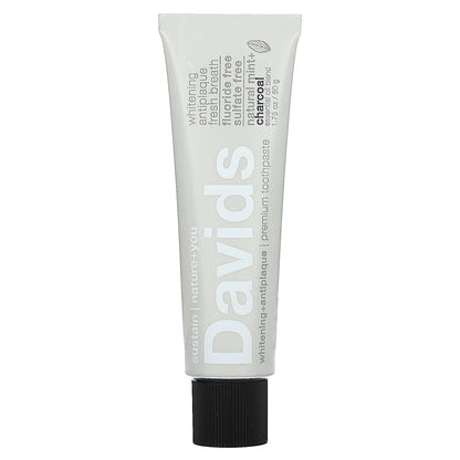 Davids, Premium Toothpaste, Whitening + Antiplaque, Natural Mint + Charcoal, 1.75 oz (50 g)