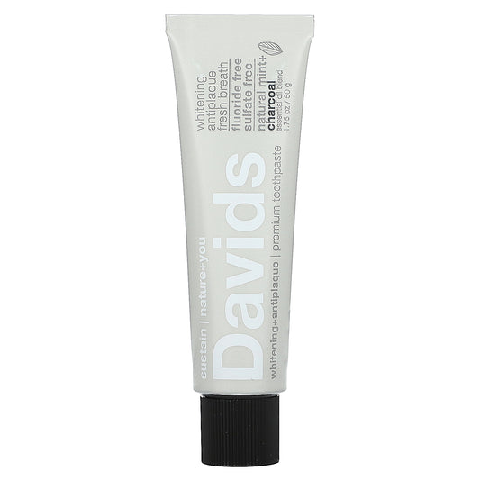 Davids, Premium Toothpaste, Whitening + Antiplaque, Natural Mint + Charcoal, 1.75 oz (50 g)