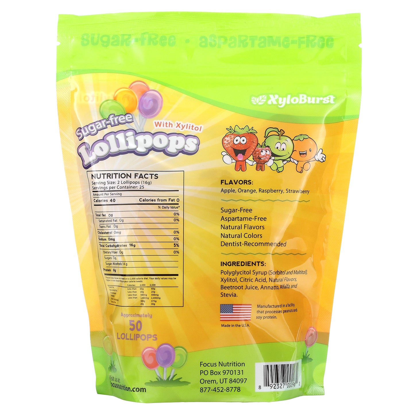 Xyloburst, Sugar-Free Lollipops with Xylitol, Assorted Flavors, 50 Lollipops, 14.1 oz