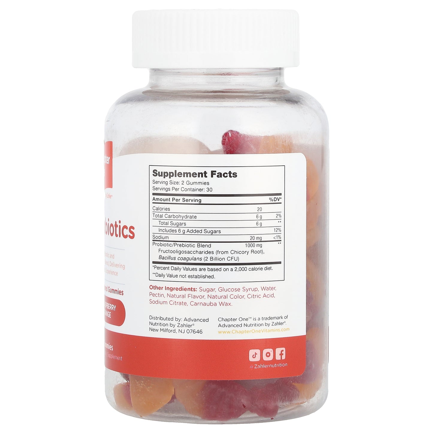 Chapter One, Probiotic Gummies, Raspberry Orange, 1,000 mg, 60 Gummies (500 mg per Gummy)