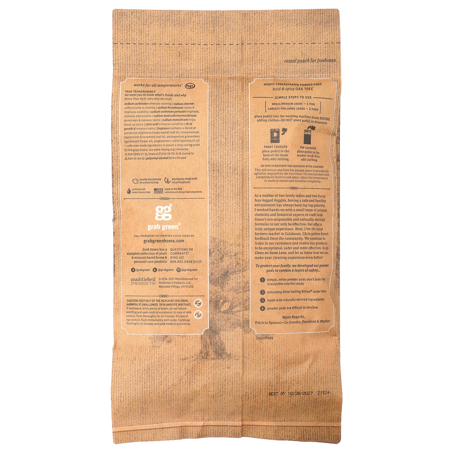 Grab Green, Stoneworks®, Laundry Detergent Pods, Oak Tree, 50 Loads, 1.65 lbs (750 g)