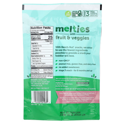 Beech-Nut, Melties with Fruit & Veggies, 8+ Months, Banana, Blueberry & Green Bean, 1 oz (28 g)