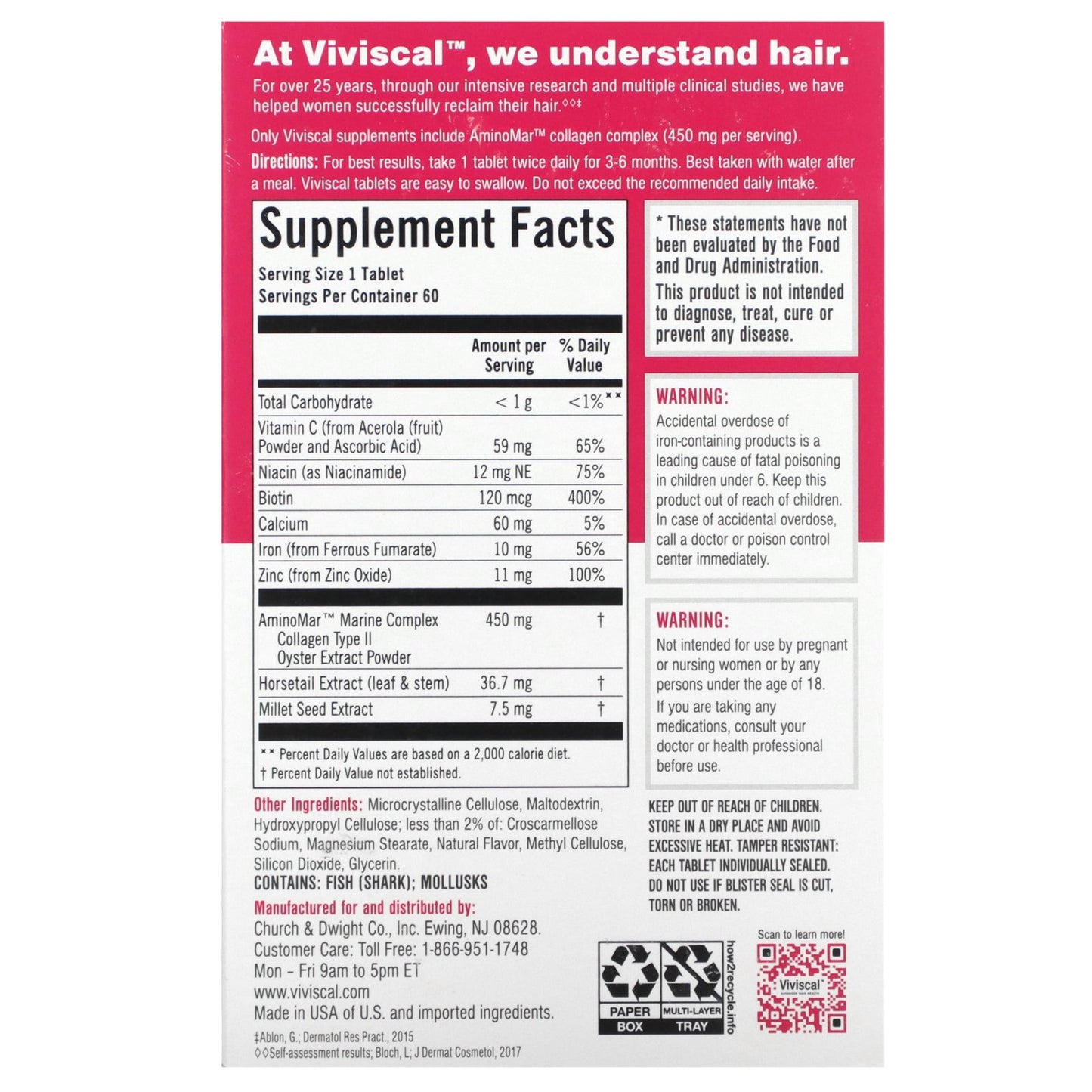 Viviscal, Hair Growth Supplement, 60 Tablets