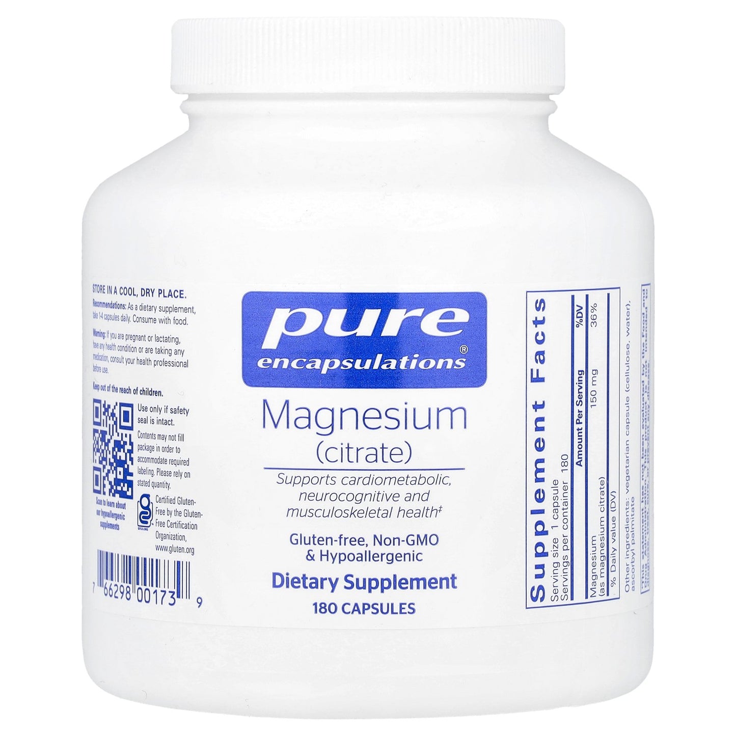 Pure Encapsulations, Magnesium (Citrate), 150 mg, 180 Capsules