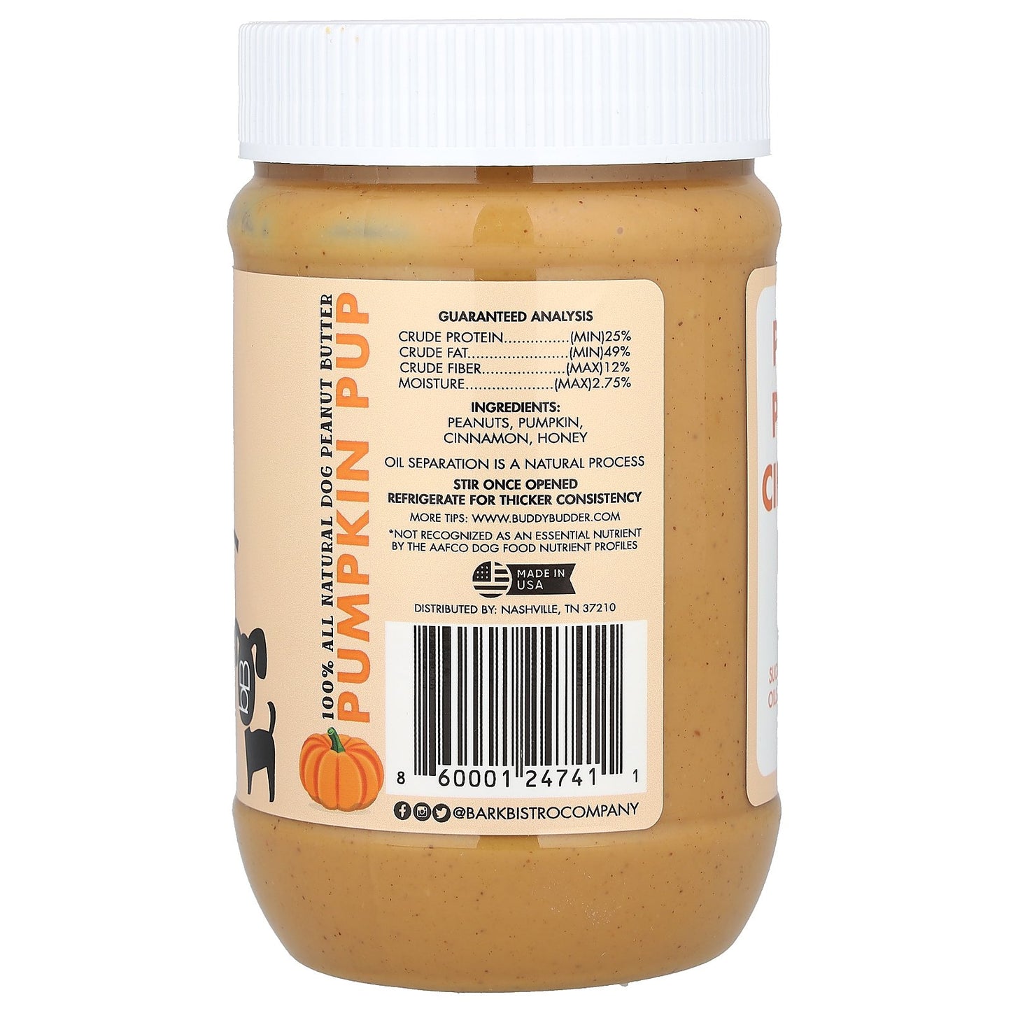 Bark Bistro, Buddy Budder, Peanut Butter, For Dogs, Pumpkin Pup, 17 oz (480 g)