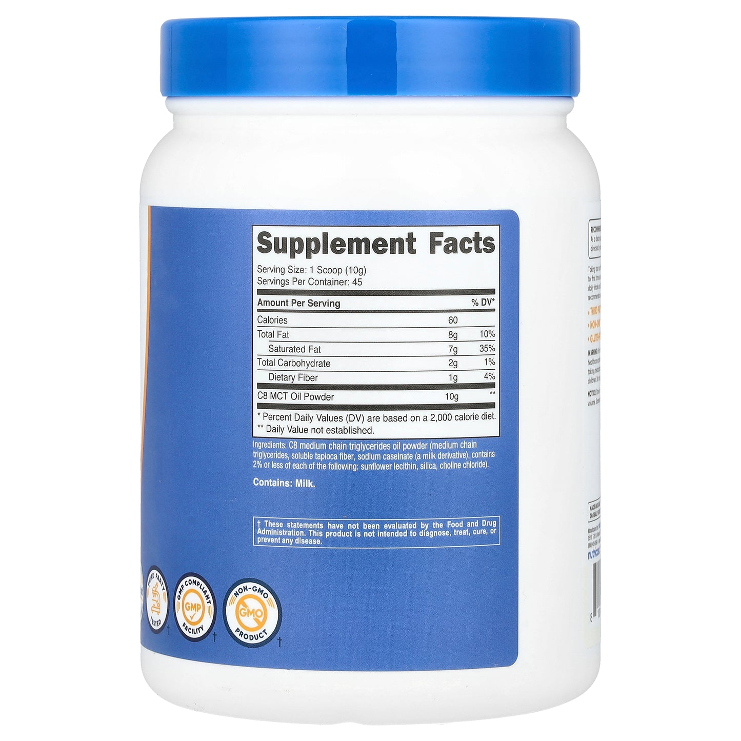 Nutricost, C8 MCT Oil Powder, Unflavored, 16.2 oz (454 g)