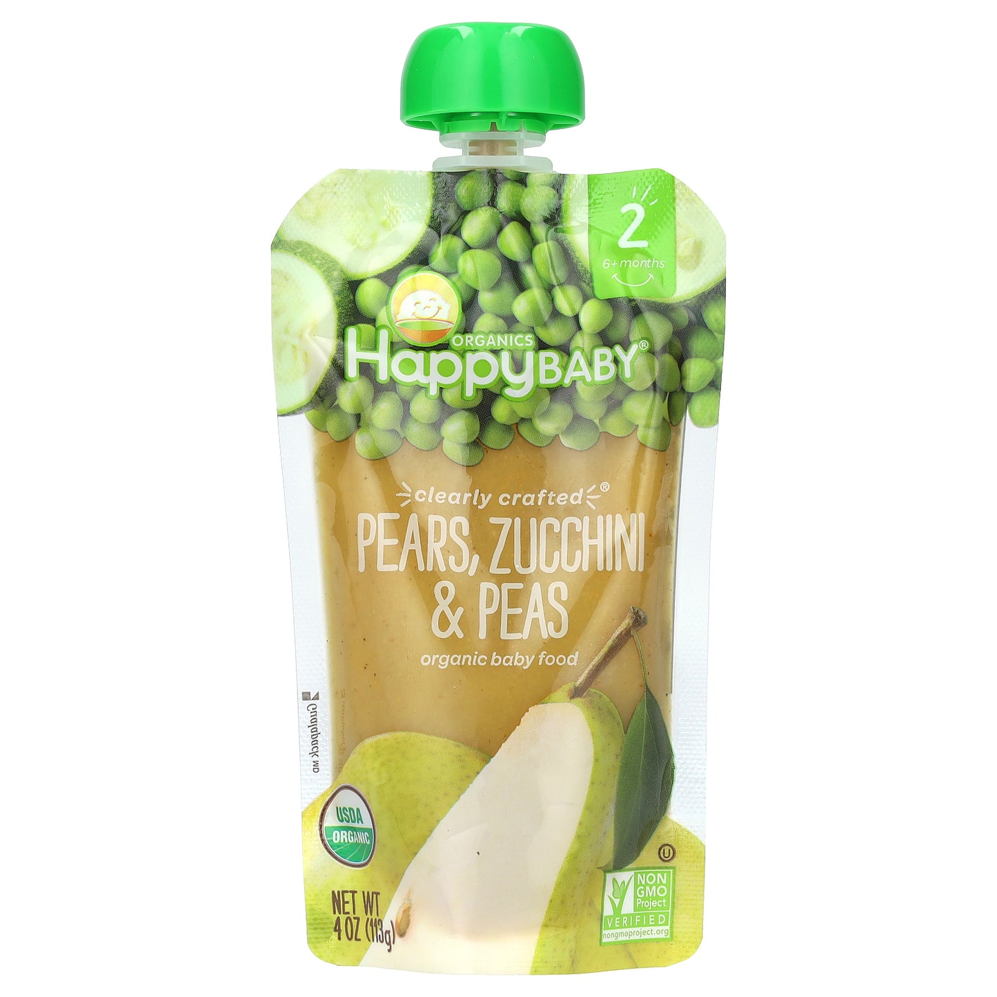 Happy Family Organics, Happy Baby®, Organic Baby Food, 6+ Months, Pears, Zucchini & Peas, 4 oz (113 g)