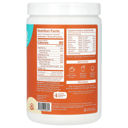 Further Food, Grass-Fed Collagen Peptides + Lion's Mane Mushroom, Hazelnut, 9.88 oz (280 g)