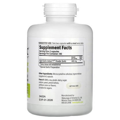 Kyolic, Aged Garlic Extract, Cardiovascular Health, Vegan Formula 300, 360 Vegan Capsules (300 mg per Capsule)