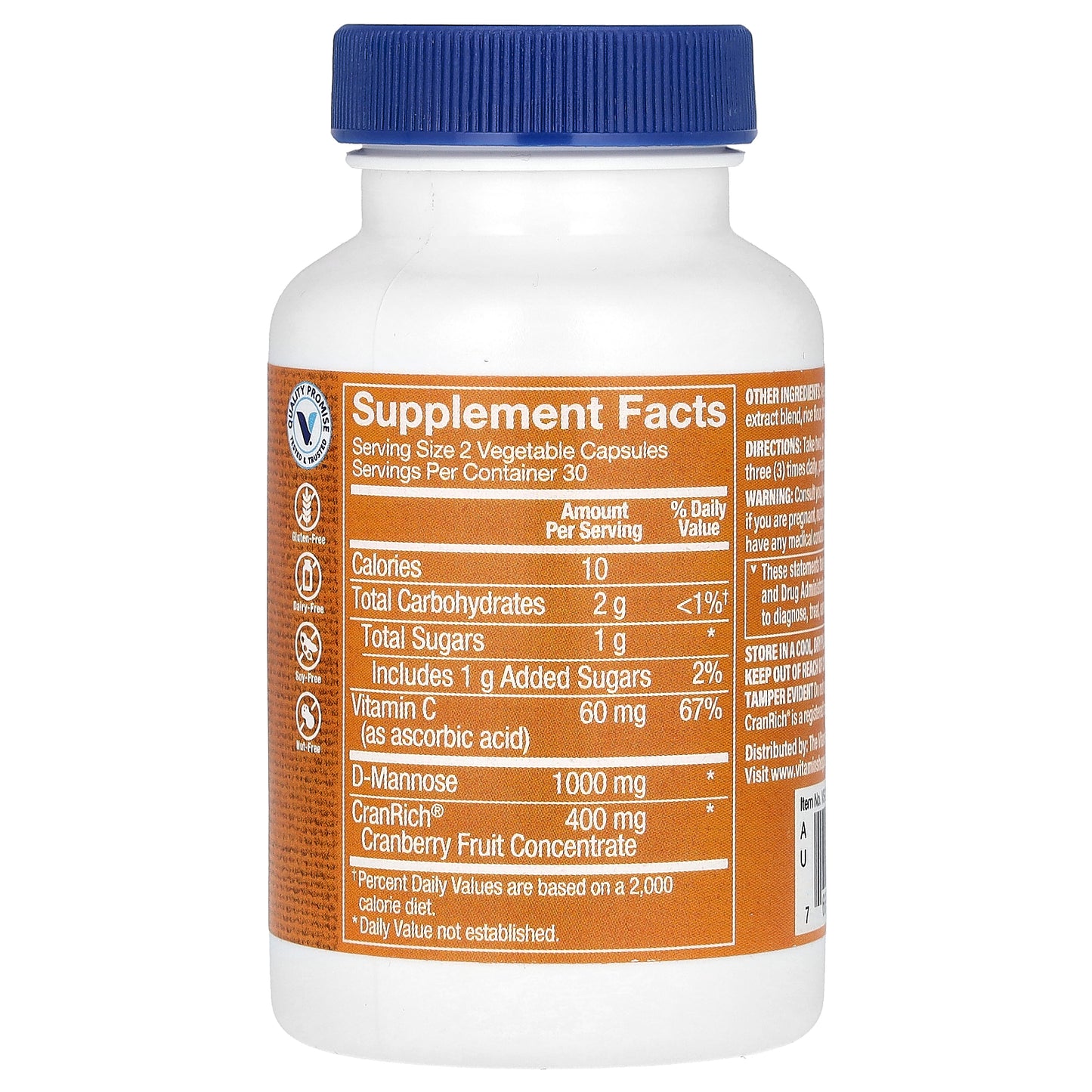 The Vitamin Shoppe, Cranberry With D-Mannose, 60 Vegetable Capsules