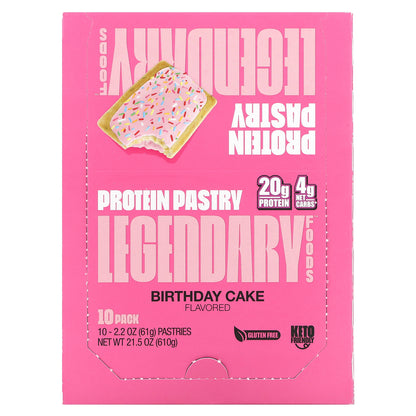 Legendary Foods, Protein Pastry, Birthday Cake, 10 Pack, 2.2 oz (61 g) Each