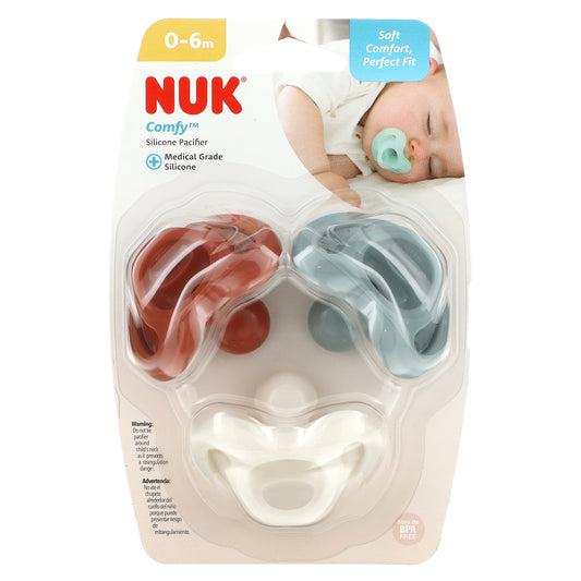 NUK, Comfy Silicone Pacifier, 0-6 Months, Earth Tones, 3 Pack