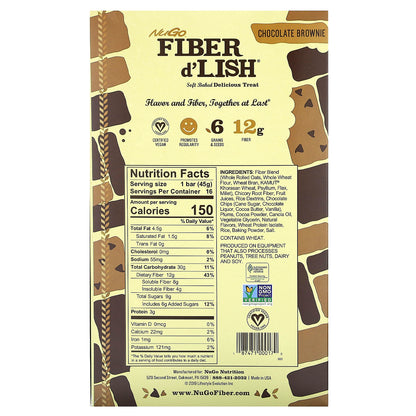 NuGo Nutrition, Fiber d'Lish, Chocolate Brownie, 16 Bars, 1.6 oz (45 g) Each