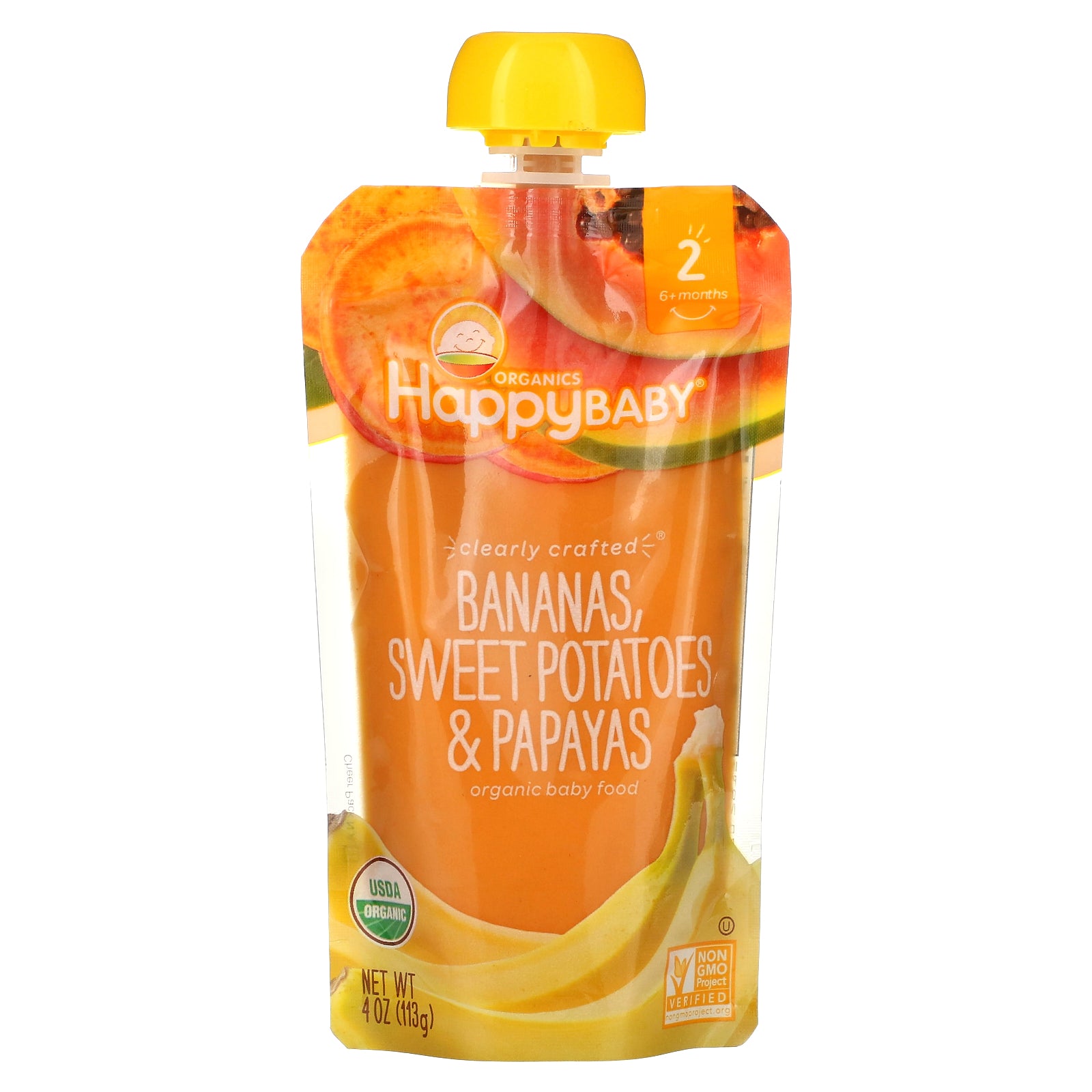 Happy Family Organics, Happy Baby, Organic Baby Food, 6+ Months, Bananas, Sweet Potatoes, & Papayas, 4 oz (113 g)