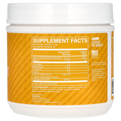 Raw Nutrition, Bum, Essential Pre-Workout, Peach Mango, 14.9 oz (423 g)