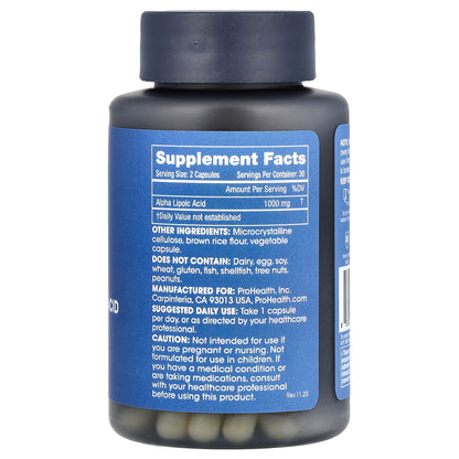 ProHealth Longevity, Alpha Lipoic Acid, 60 Capsules (500 mg per Capsule)