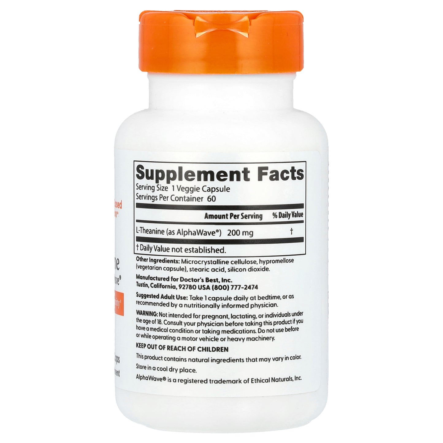 Doctor's Best, L-Theanine, AlphaWave®, 200 mg, 60 Veggie Caps