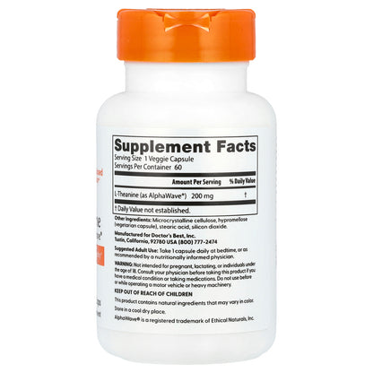 Doctor's Best, L-Theanine, AlphaWave®, 200 mg, 60 Veggie Caps