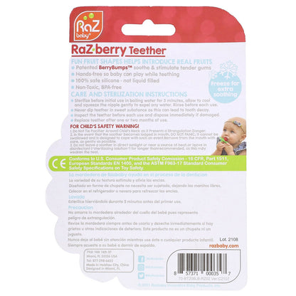 RaZbaby, RaZ-berry Teether, 3 Months+, Blue, 1 Count