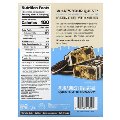 Quest Nutrition, Protein Bar, Dipped Cookies & Cream, 12 Bars, 1.76 oz (50 g) Each