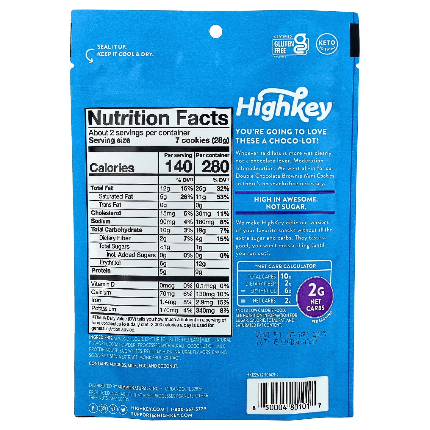 HighKey, Mini Cookies, Double Chocolate Brownie, 2 oz (56.6 g)