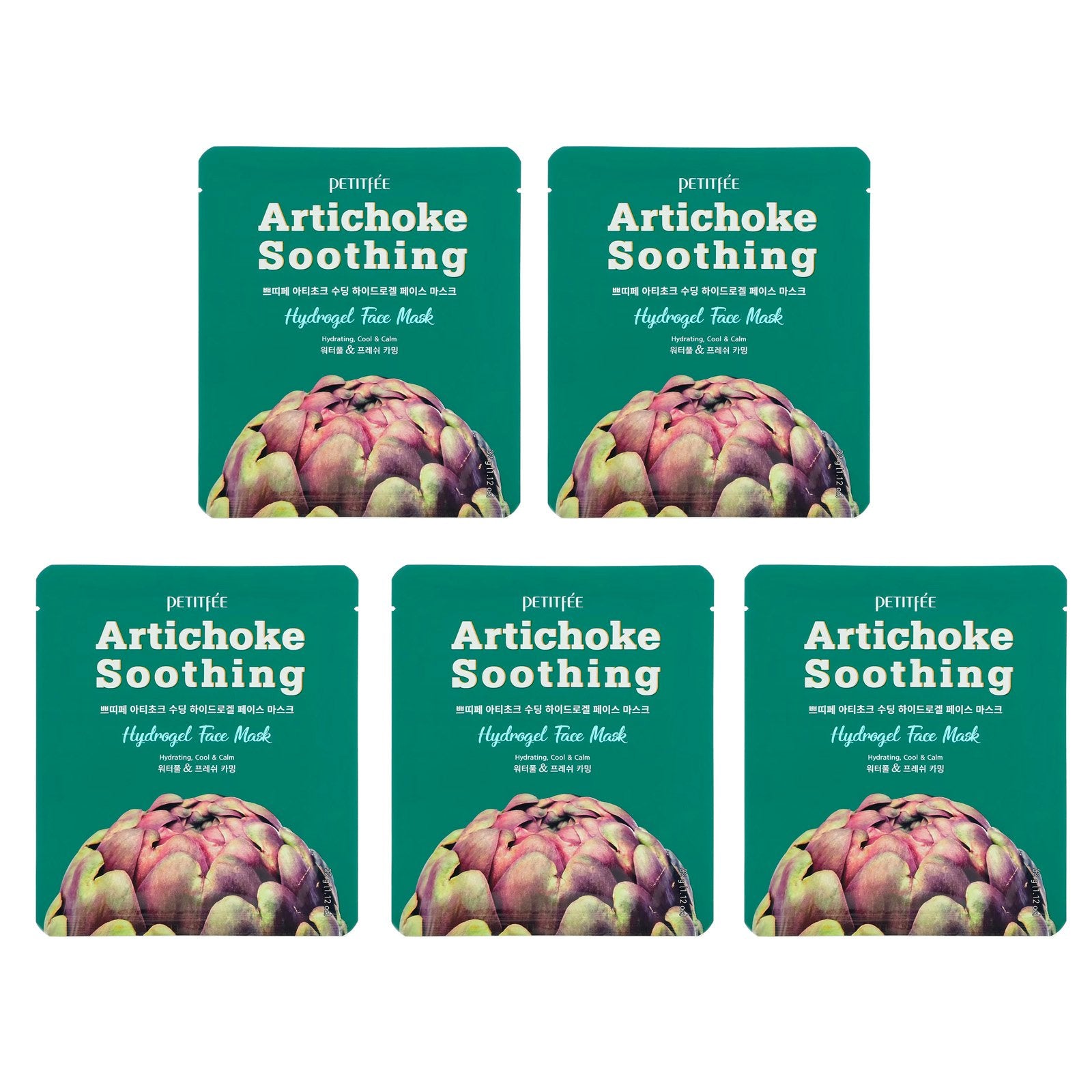 Petitfee, Artichoke Soothing, Hydrogel Beauty Face Mask, 5 Sheets, 1.12 oz (32 g) Each