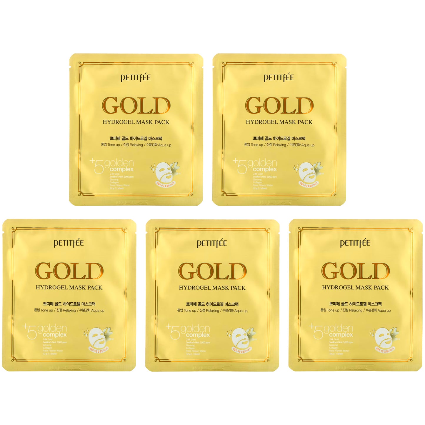 Petitfee, Gold Hydrogel Beauty Mask Pack, 5 Sheets, 32 g Each