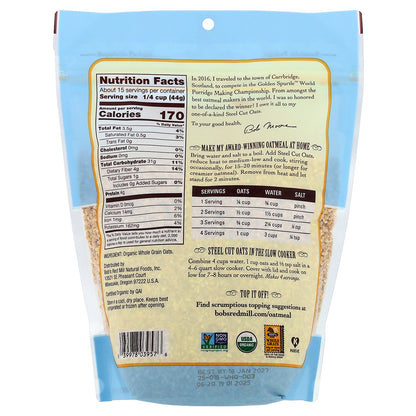Bob's Red Mill, Organic Steel Cut Oats, Whole Grain, 24 oz (680 g)