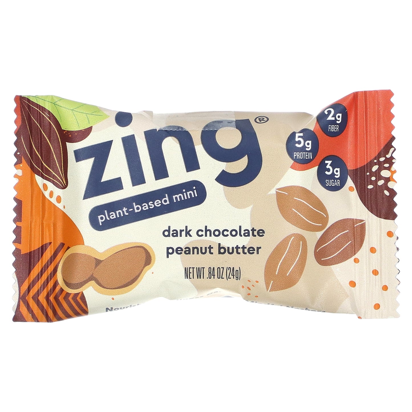 Zing Bars, Plant-Based Mini Bars, Dark Chocolate Peanut Butter in Peanut Butter, 18 Bars, 0.84 oz (24 g) Each