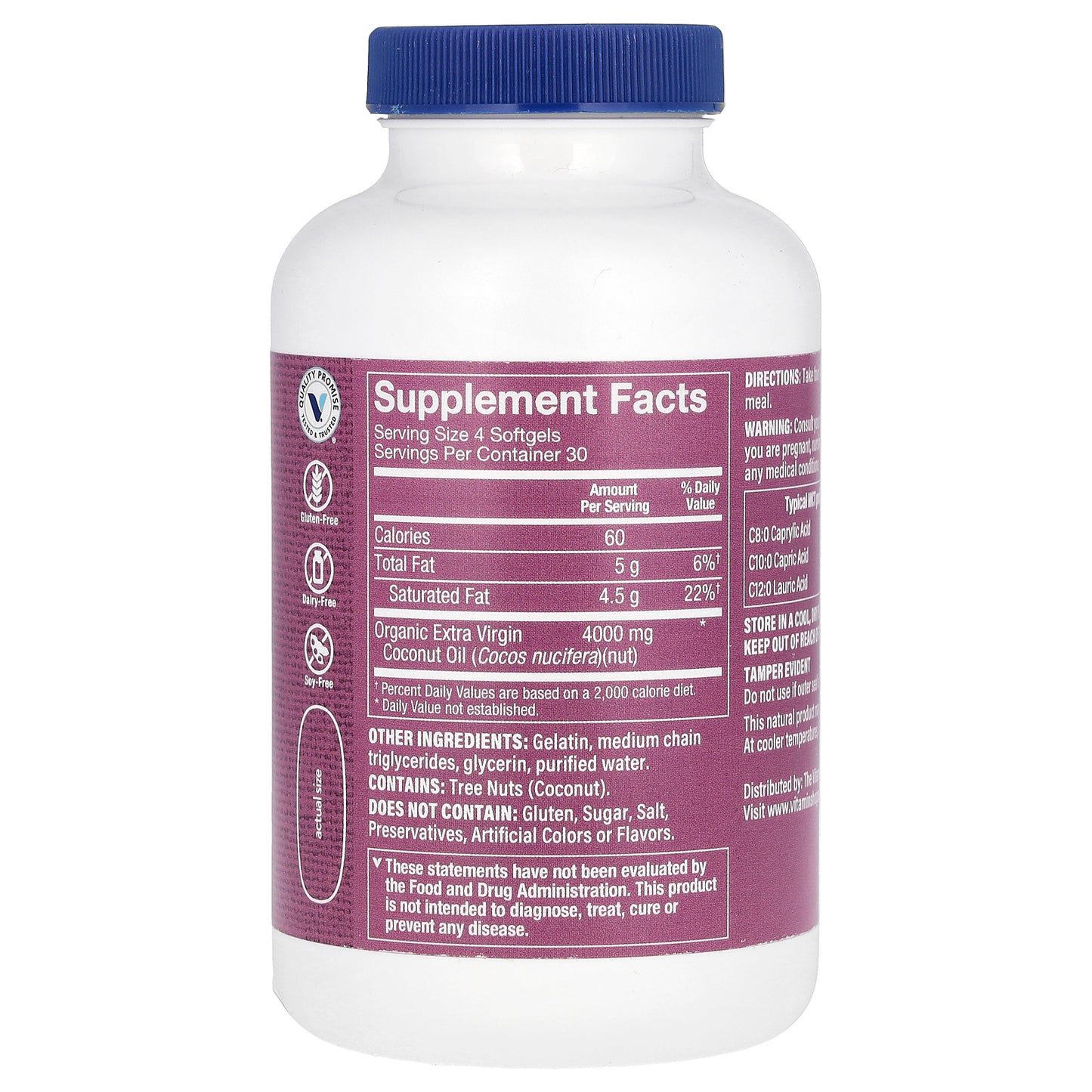 The Vitamin Shoppe, Extra Virgin Coconut Oil, 4,000 mg, 120 Softgels (1,000 mg per Softgel)