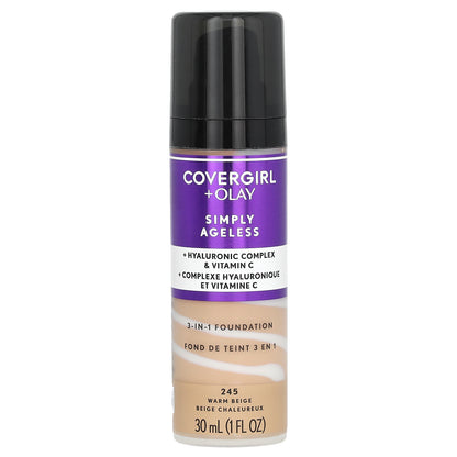 Covergirl, Olay Simply Ageless, 3-in-1 Foundation, 245 Warm Beige, 1 fl oz (30 ml)