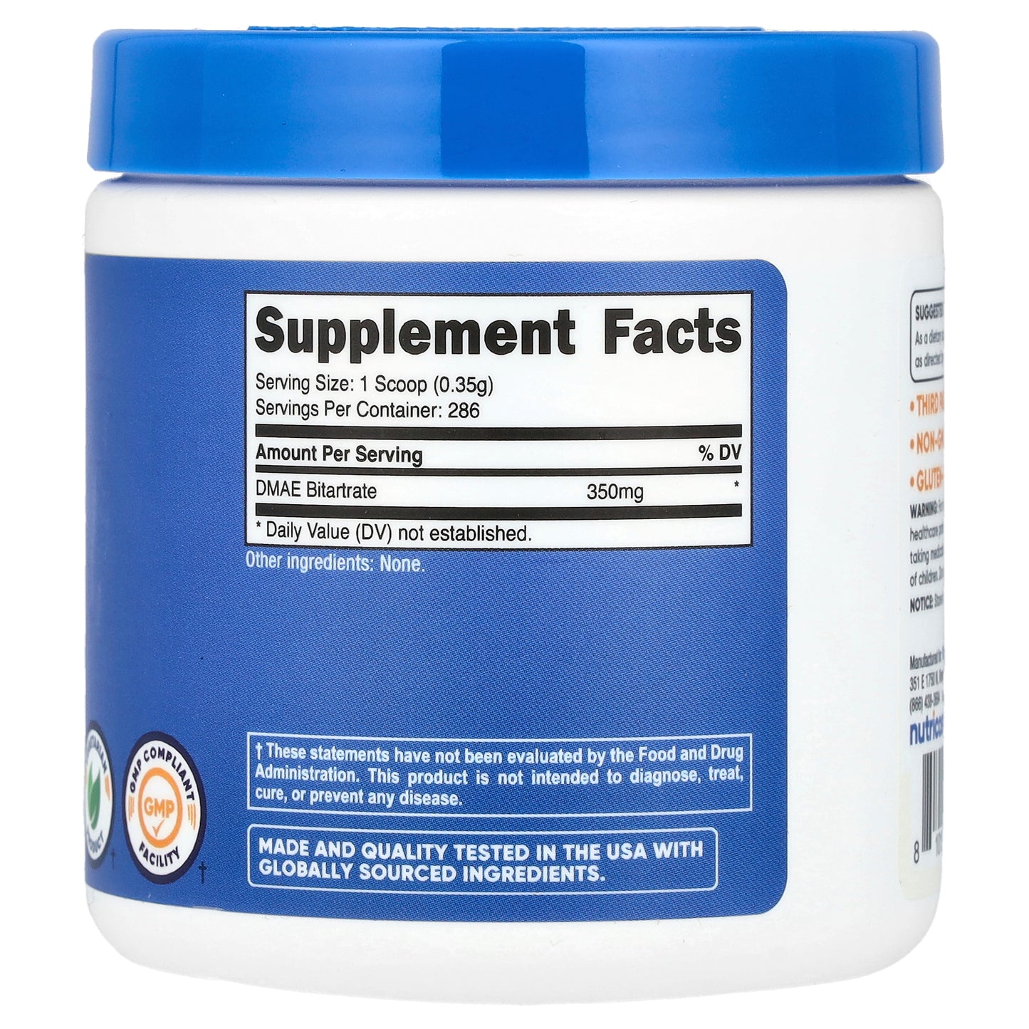 Nutricost, DMAE Bitartrate, Unflavored, 3.6 oz (100 g)