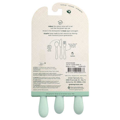Green Sprouts, Stainless Steel & Sprout Ware® Kids' Cutlery, 12+ Months, 3 Pieces