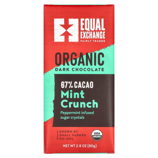 Equal Exchange, Organic Dark Chocolate, Mint Crunch, 67% Cacao, 2.8 oz (80 g)
