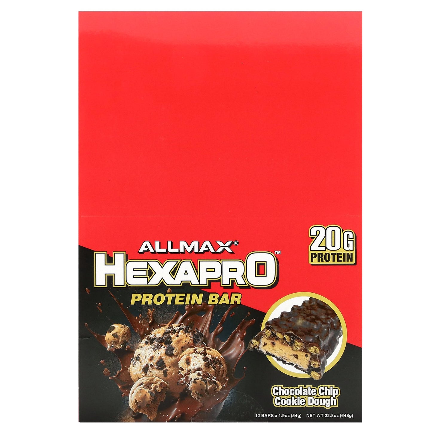 ALLMAX, Hexapro™, Protein Bar, Chocolate Chip Cookie Dough, 12 Bars, 1.9 oz (54 g) Each