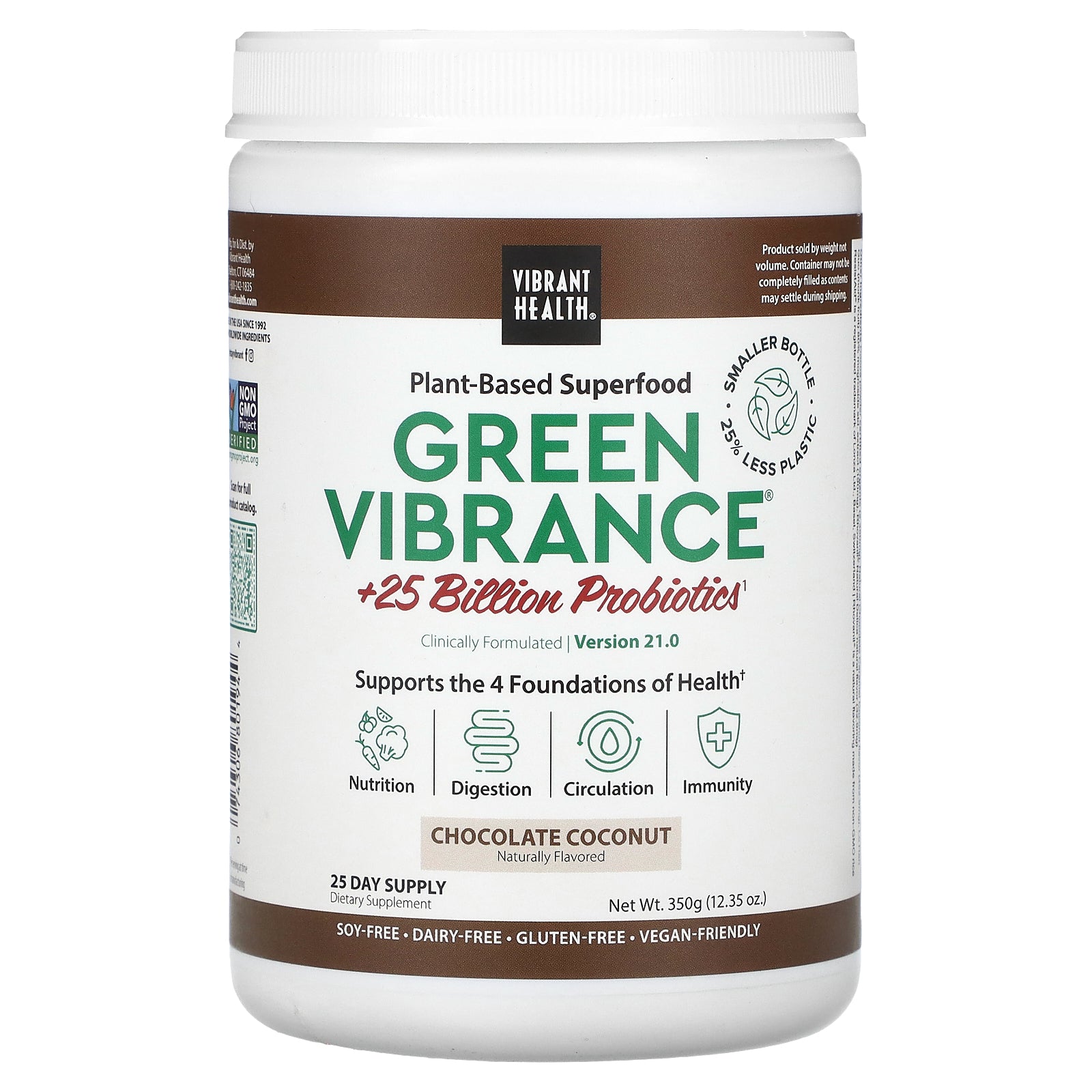 Vibrant Health, Green Vibrance +25 Billion Probiotics, Version 21.0, Chocolate Coconut, 12.35 oz (350 g)