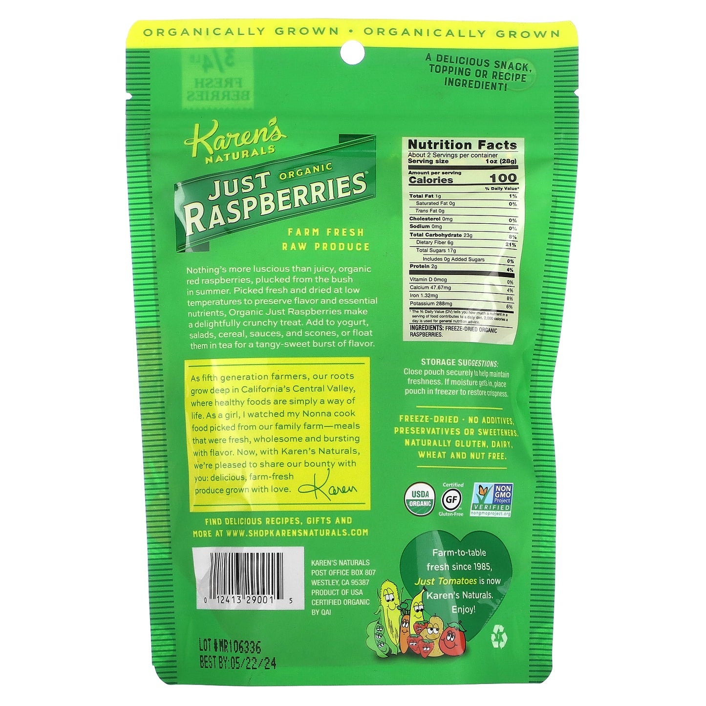 Karen's Naturals, Organic Just Raspberries, 1.5 oz (42 g)