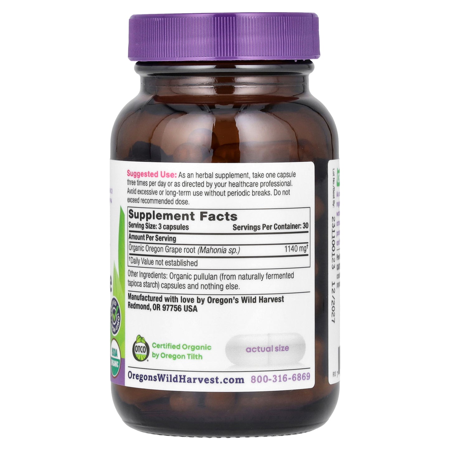 Oregon's Wild Harvest, Organic Oregon Grape, 90 Organic Vegan Capsules (380 mg per Capsule)