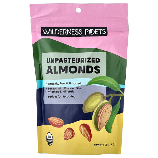 Wilderness Poets, Organic Unpasteurized Almonds, Unsalted, 8 oz (226 g)