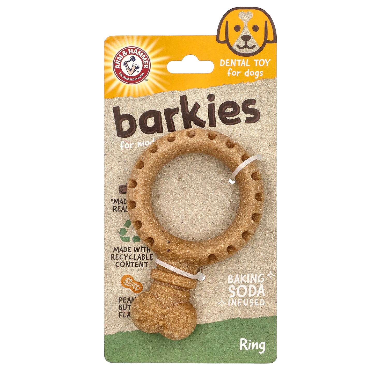 Arm & Hammer, Barkies For Moderate Chewers, Dental Toy For Dogs, Ring, Peanut Butter, 1 Toy